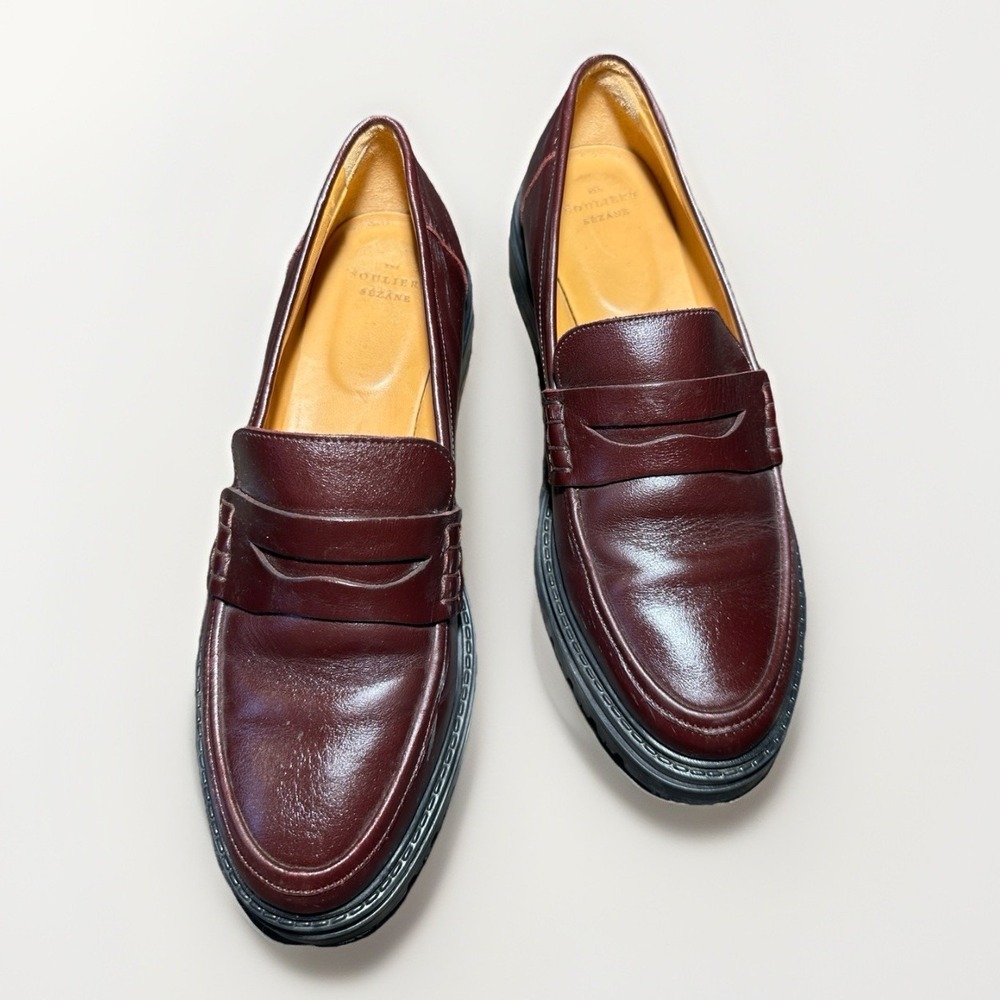 Sézane Albane Loafers Glossy Burgundy Leather Thick Lug Sole Shoes EU 40 US 9 - Picture 3 of 14